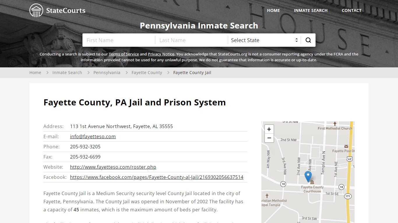 Fayette County Jail Inmate Records Search, Pennsylvania - StateCourts